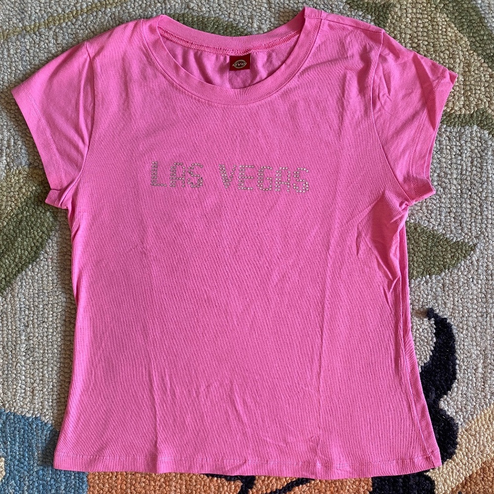 Y2K I LIVIN I LAS VEGAS Rhinestone/Sparkle Cap Sleeve Tee